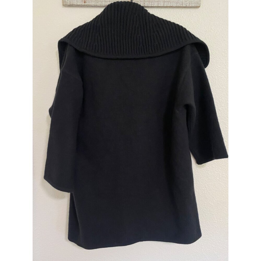 Vince Black Wool Ribbed Collar Open Front Poncho Coat Small Quiet Luxury - Picture 6 of 13